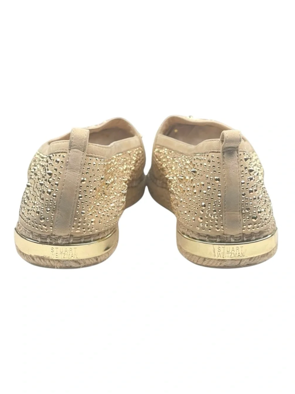 Stuart Weitzman ☀︎︎ Rockon Stud Flat Espadrilles ☀︎︎ Natural Gold Leather ☀︎︎ 9M